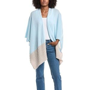 Forte Cashmere Colorblock Ruana Poncho Women’s Blue One Size